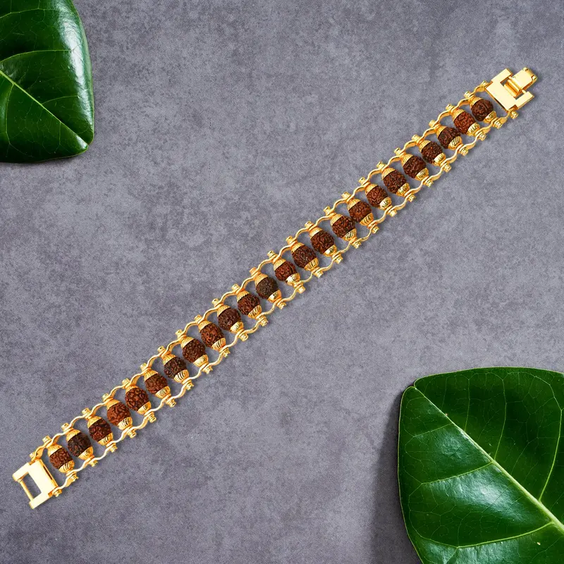 Modern Golden Rudraksha Beaded Bracelet – Handcrafted Spiritual Accessory 1