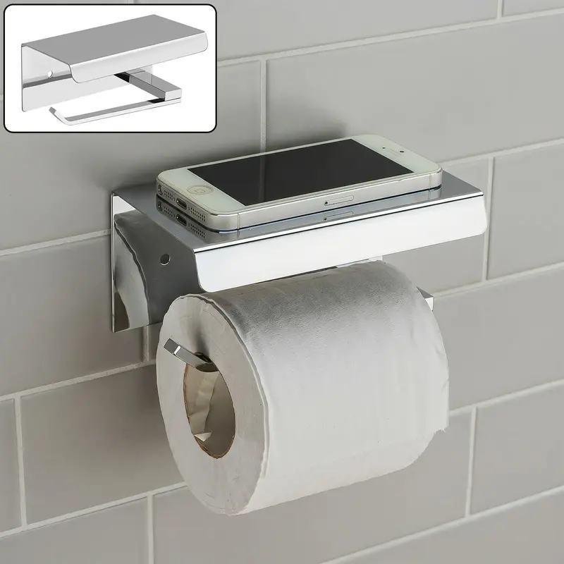 Modern Stainless Steel Toilet Paper Holder With Integrated Shelf – Bathroom Wall Mount 1