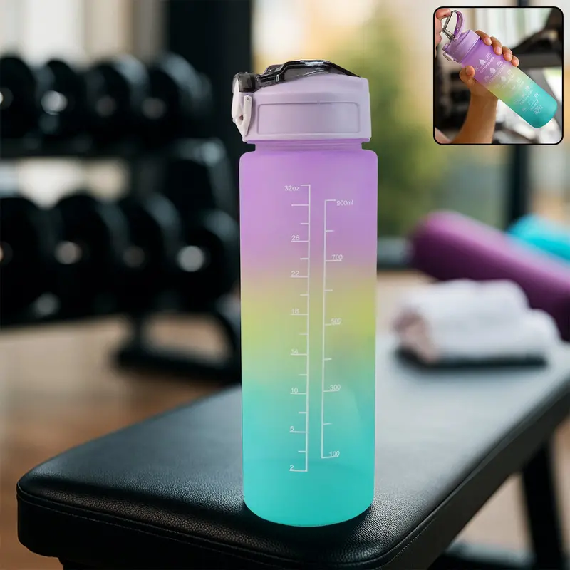 Motivational Time-Marked Water Bottle With Built-In Straw – Hydration Tracker For Daily Goals 1