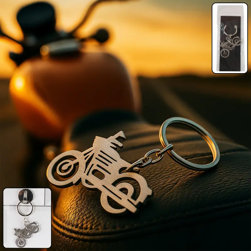 Motorcycle Silhouette Keychain – Sleek Metallic 1-Piece Accessory 1