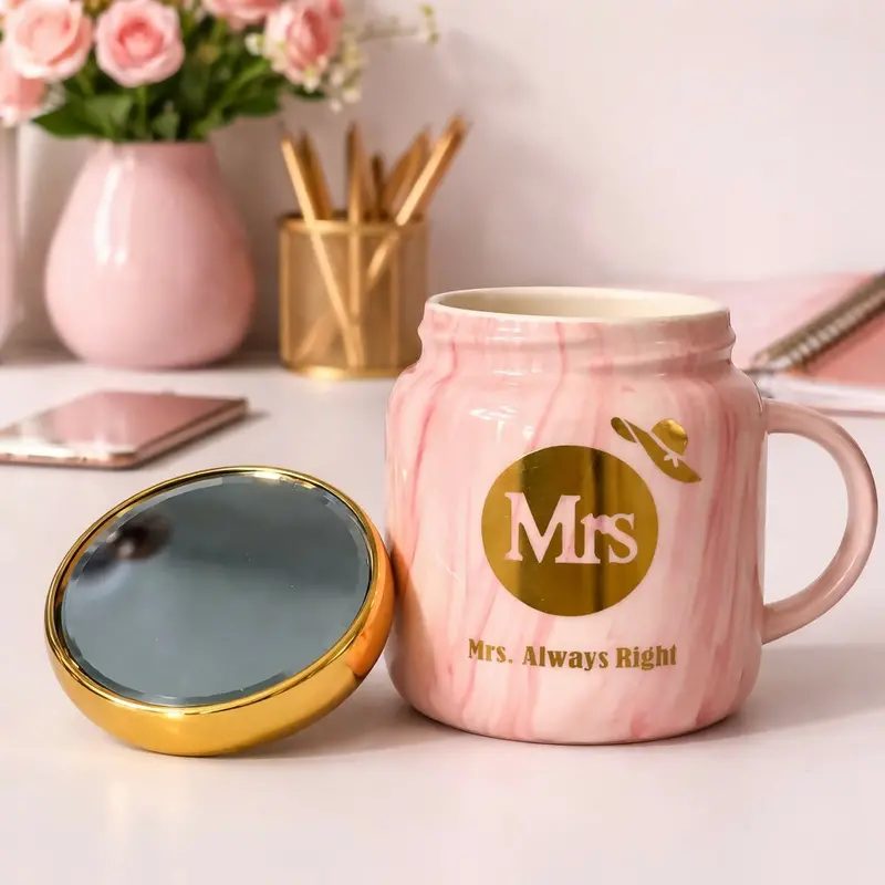'Mrs.' Printed Ceramic Mug With Lid – Elegant Gift Coffee Cup Designed For Women 1