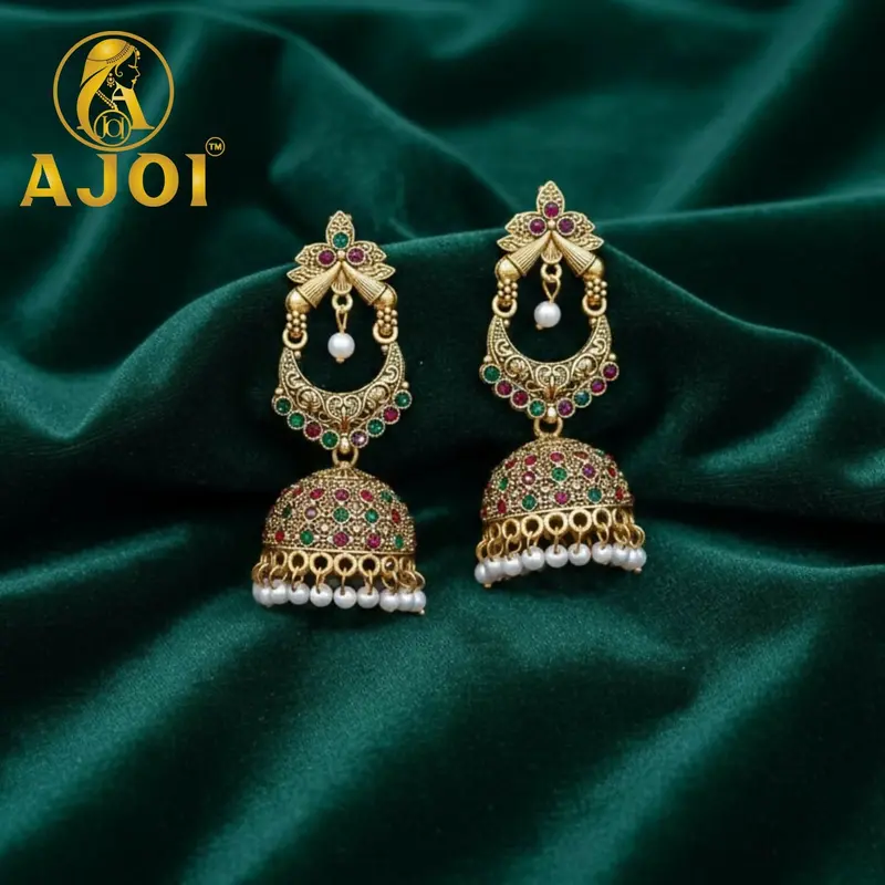 Multicolor Stone Jhumkas Featuring Traditional Drop Silhouettes And Vibrant Inlays 1