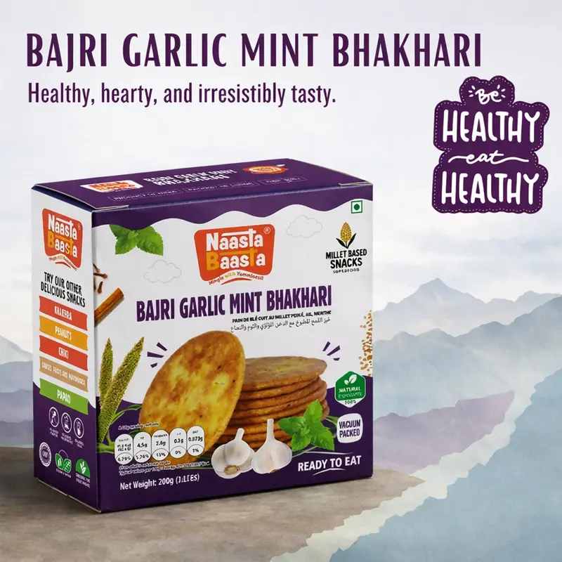Naasta Baasta Bajri Garlic Mint Bhakhari – Crunchy Millet Snack (200 G) 1