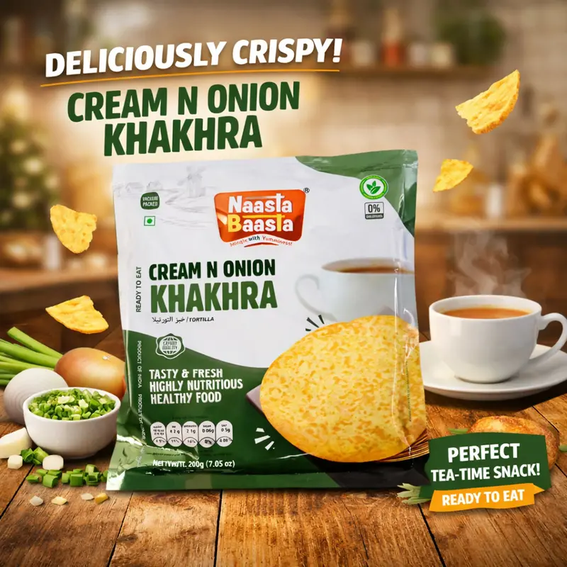 Naasta Baasta Cream & Onion Khakhra – Savory Crispy Snack (200G) 1