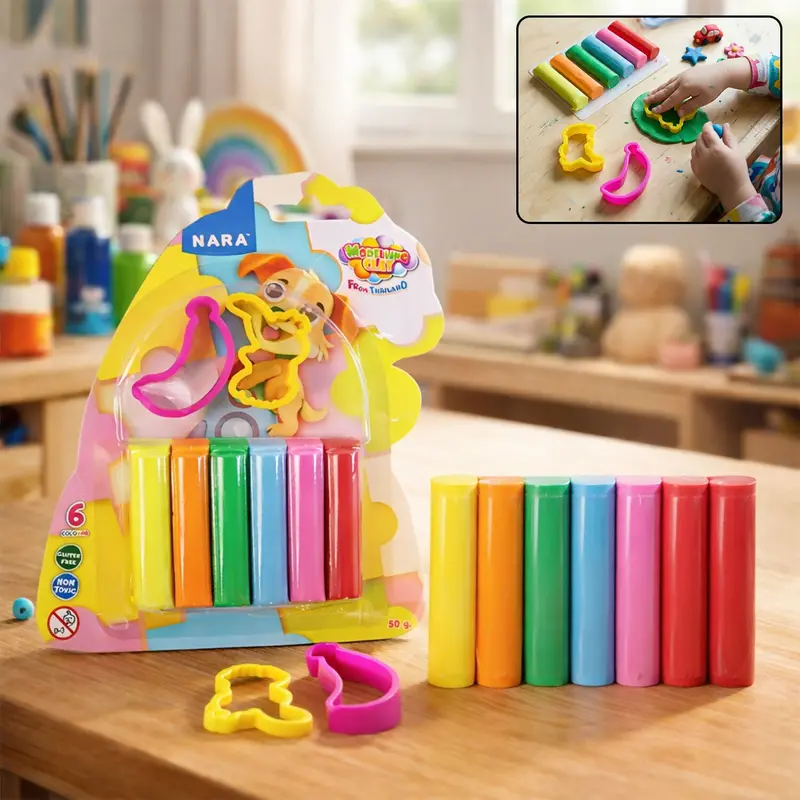 Nara 6-Color Modeling Clay Kit With Cutters – 50G Lightweight Diy Play Dough For Children 1