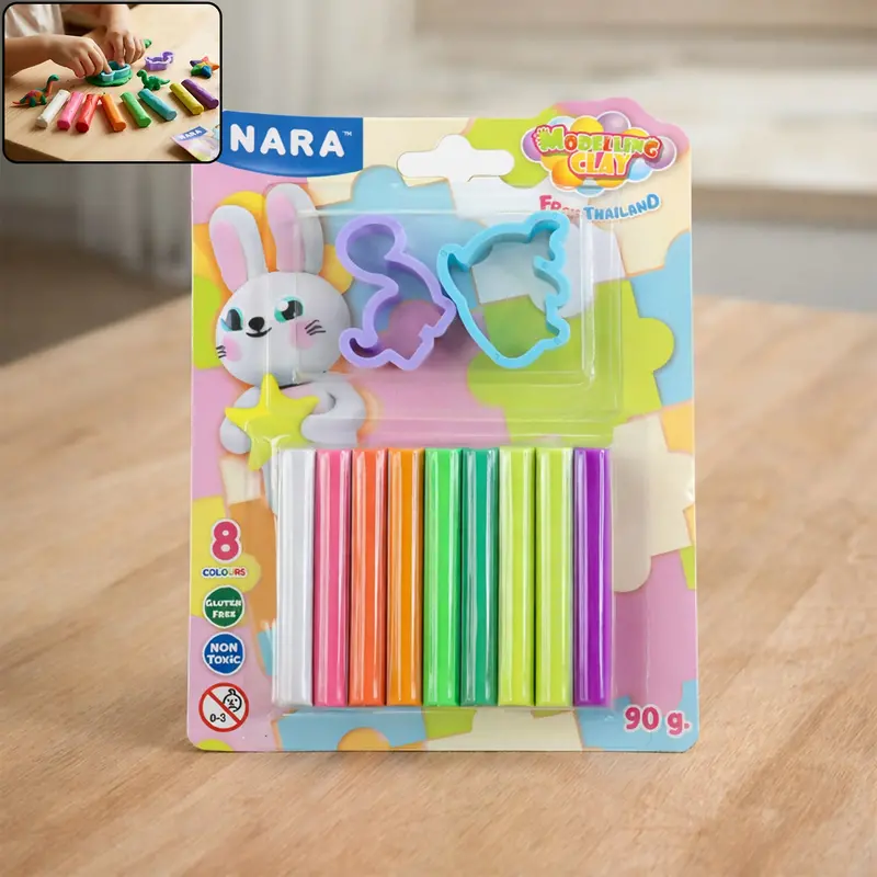 Nara 8-Color Modeling Clay Kit For Kids With Shape Cutters – 90G Creative Diy Play Dough Set 1