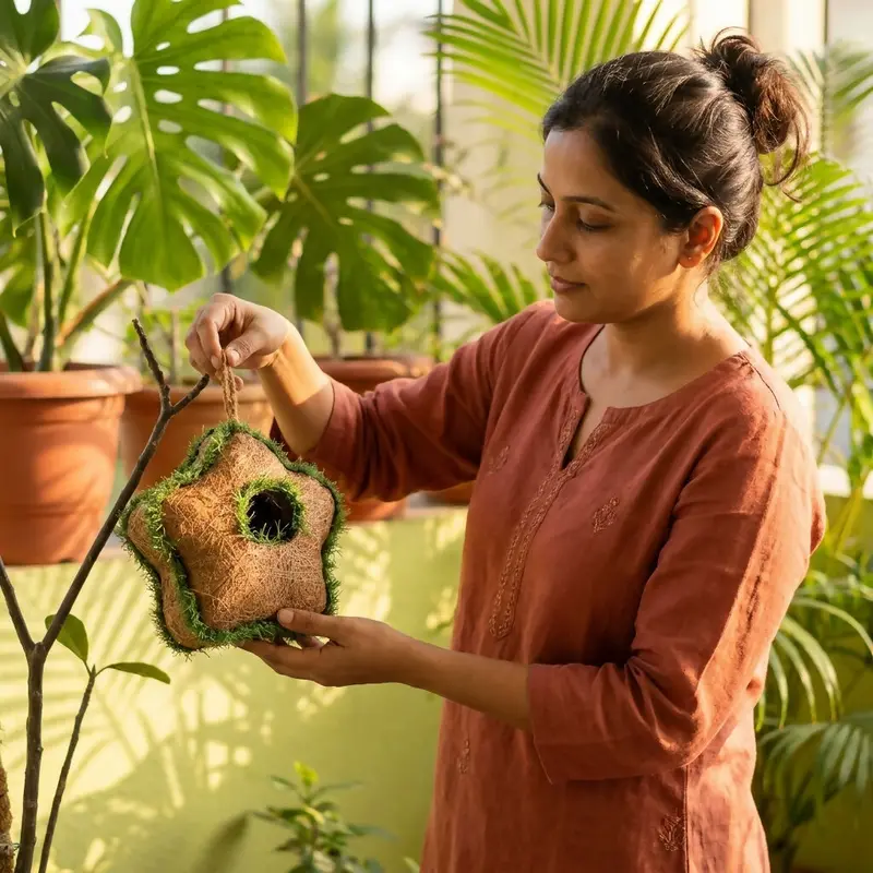 Natural Coir Star-Shaped Birdhouse – Eco-Friendly Outdoor Garden Nesting Shelter 1