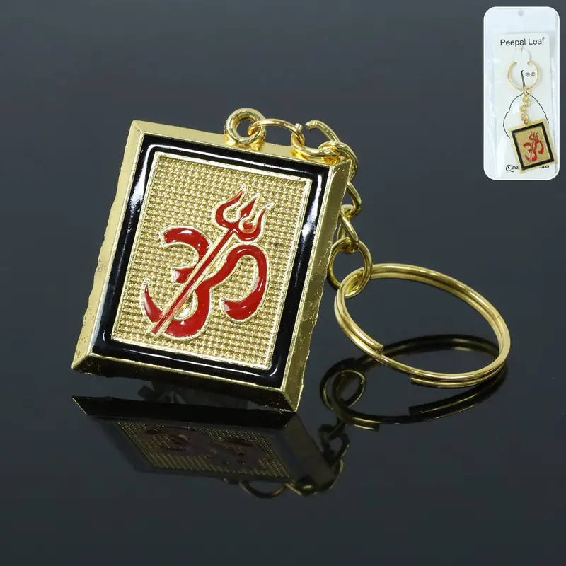Om Trishul Symbol Keychain – Golden-Tone Spiritual Protection Charm 1