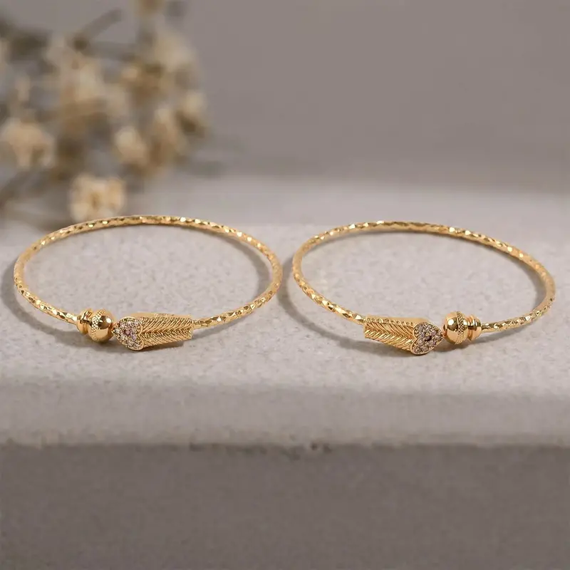 Openable Gold-Plated Leaf Motif Bracelet Pair 1