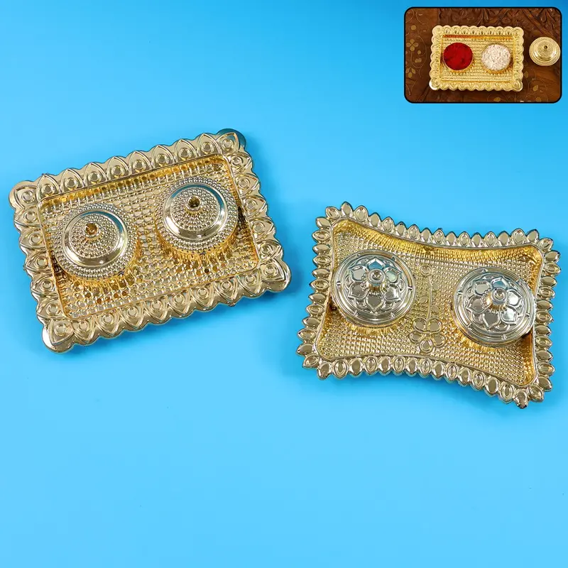 Ornate Rectangular Pooja Tilak Plate – Traditional Ritual Serving Tray 1