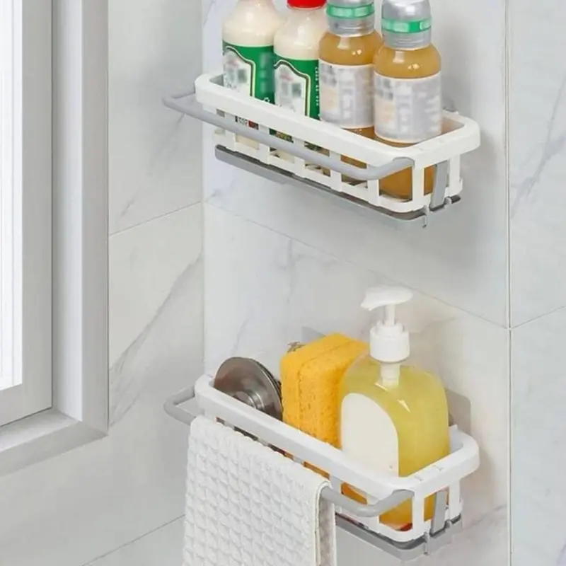 Over-The-Sink Hanging Drain Rack With Sponge Holder Basket For Compact Kitchens 1
