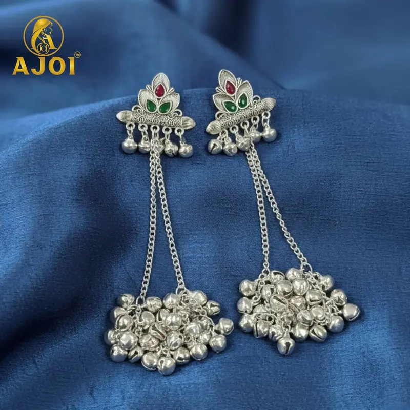 Oxidised Silver Ghungroo Chain Earrings With Bold Cultural Aesthetic 1