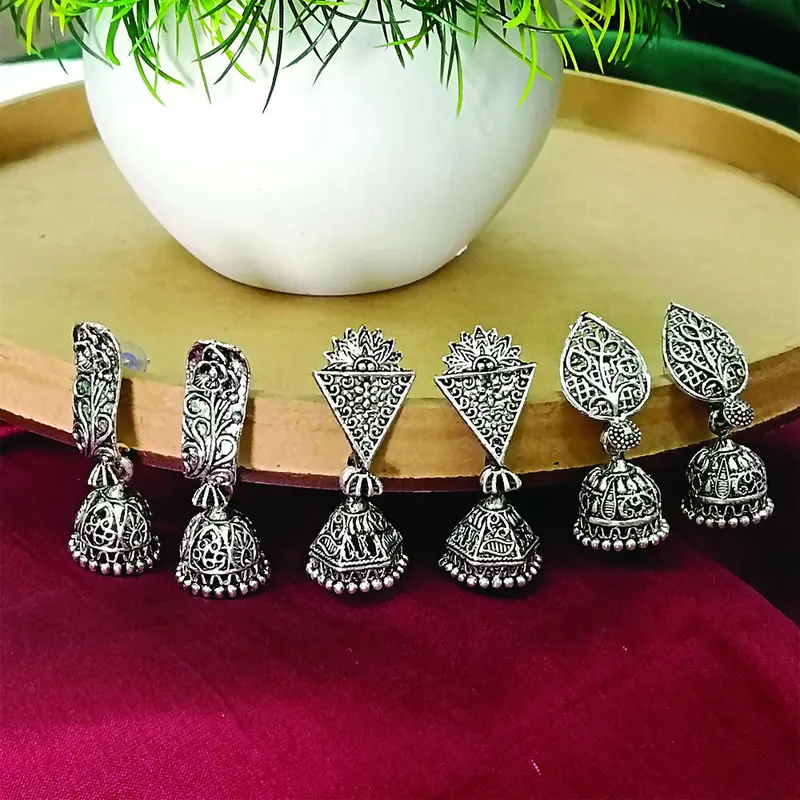 Oxidized Silver Traditional Earring Set For Women & Girls 1