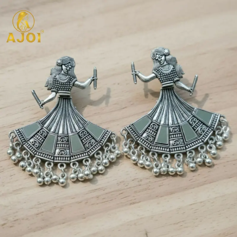 Oxidized Silver Tribal Dancer Earrings – Ghungroo-Adorned Ethnic Statement Pair 1