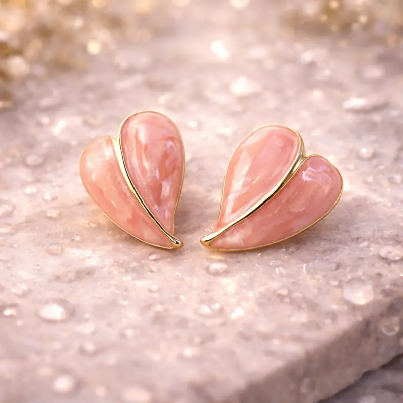 Peach Glossy Leaf Stud Earrings – Warm-Tone Gold-Finished Jewelry For Women 1