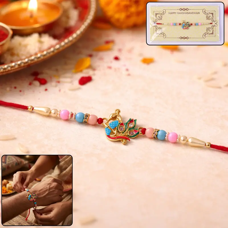 Peacock-Embellished Premium Rakhi – Artisan-Crafted With Iridescent Details & Fine Embroidery 1