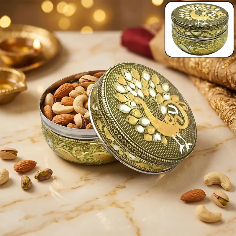 Peacock-Embossed Stainless Steel Storage Box – Handcrafted Decorative Keepsake Container 1