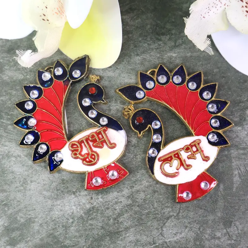 Peacock-Motif Shubh Labh Wall Hanging Decor – 2-Piece Set 1