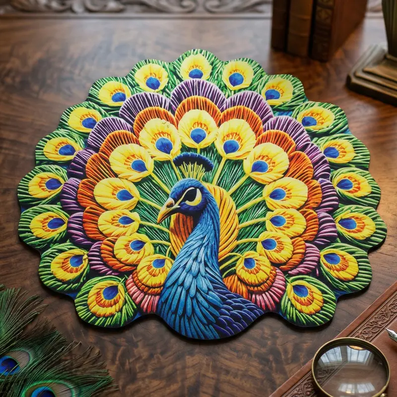 Peacock-Themed Round Floor Mat – 58X58 Cm Decorative Entryway Or Bathroom Rug 1