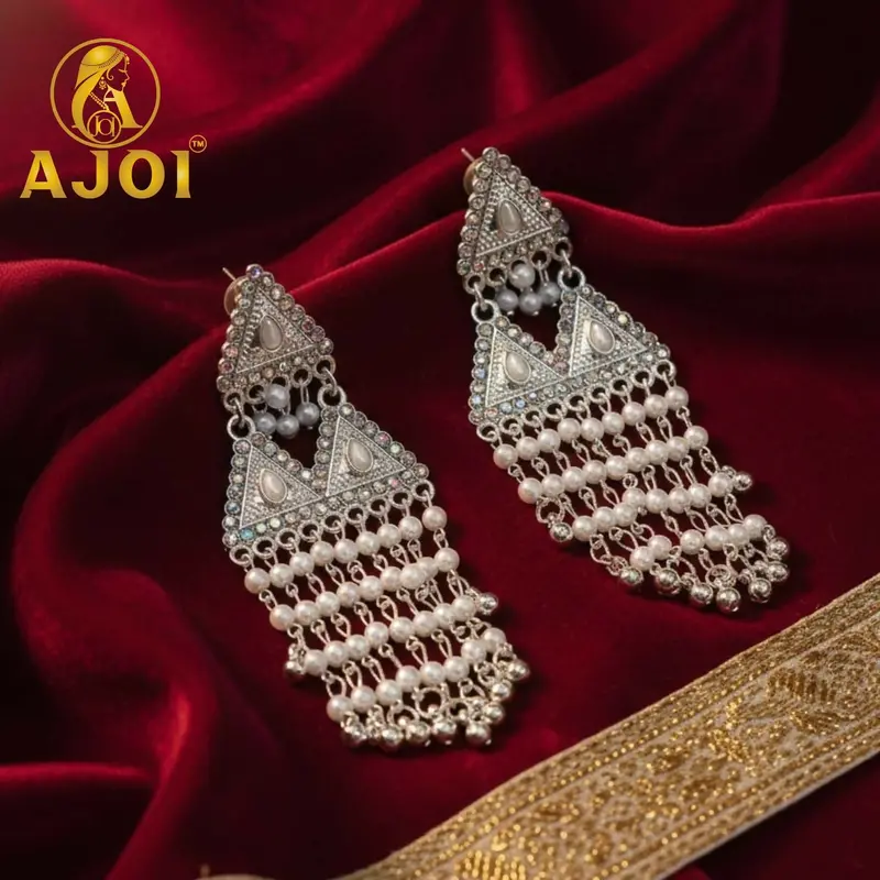 Pearl-Drop Silver Earrings With Delicate Dangling Tassel Details 1