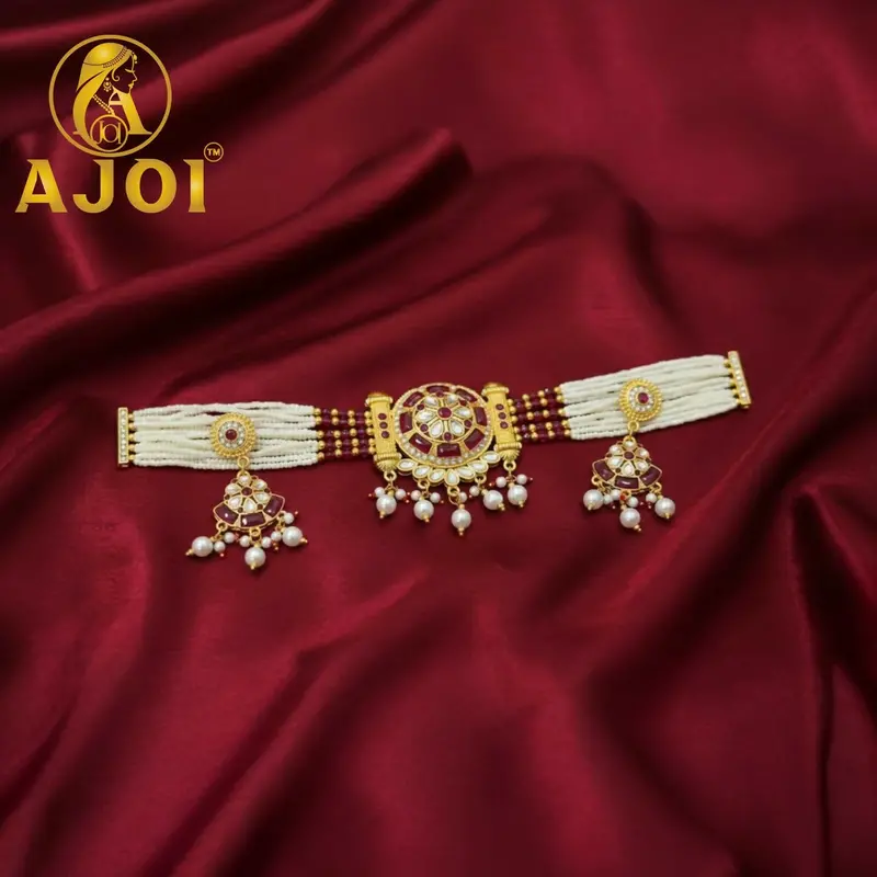 Pearl Kundan Red Choker Set – Bridal & Festive Ethnic Jewelry Ensemble 1