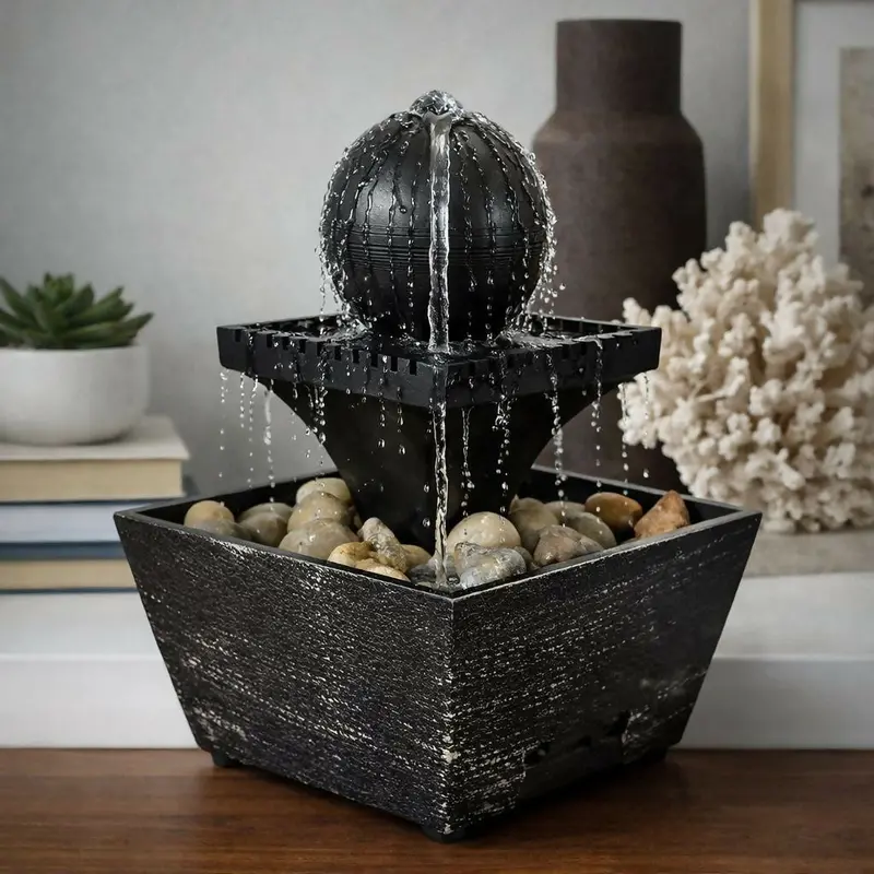 Pebble-Embedded Tabletop Fountain – Calming Indoor Decorative Piece 1