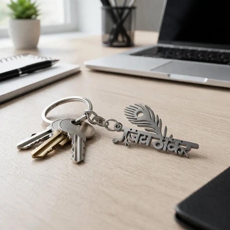 Peepal Leaf Metal Keychain – Jay Thakar Inspired Spiritual Design 1