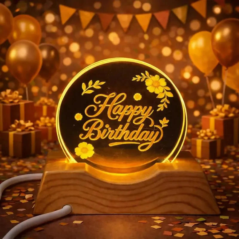 Personalized Birthday Led Lamp – Wooden Base Night Light 1