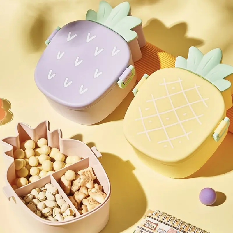 Pineapple-Shaped Kids' Bento Lunch Box With Built-In Fork And Spoon 1
