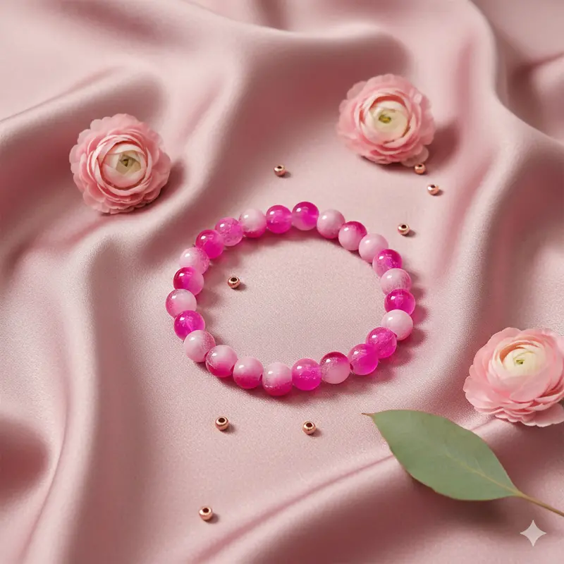 Pink Dual-Tone Beaded Elastic Bracelet – Soft Tonal Design 1