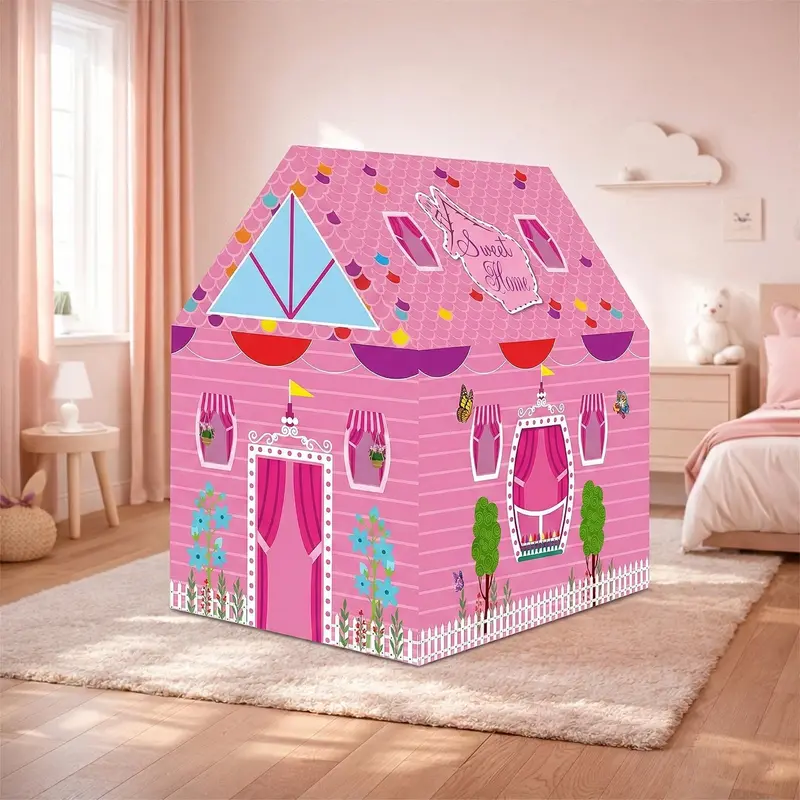 Pink Printed Play Tent House – Foldable Children'S Indoor & Outdoor Fun Tent 1