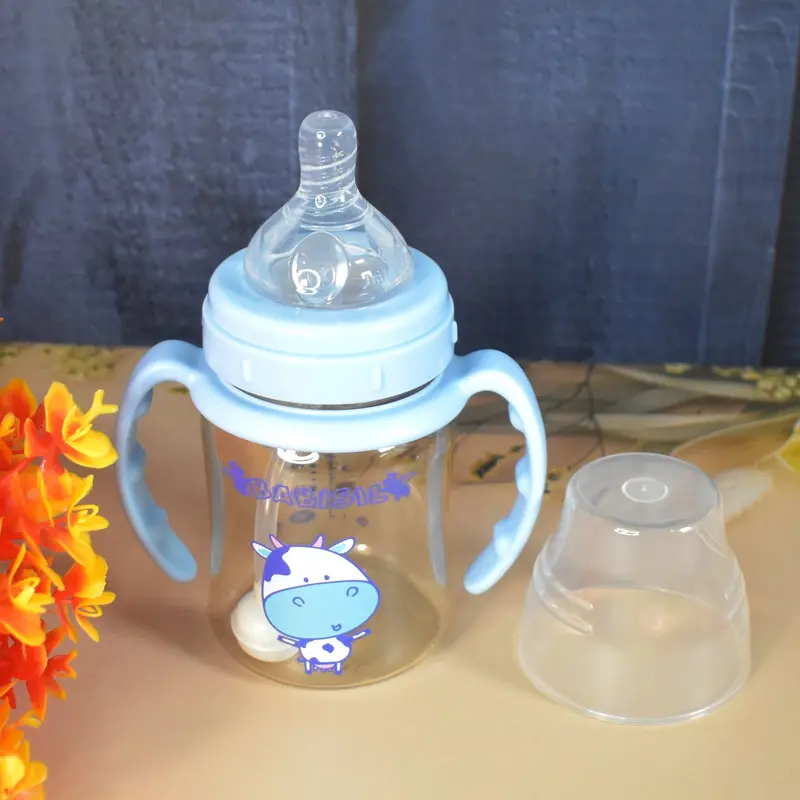 Plastic Baby Bottle With Handle, Straw & Cleaning Brush – 180Ml 1