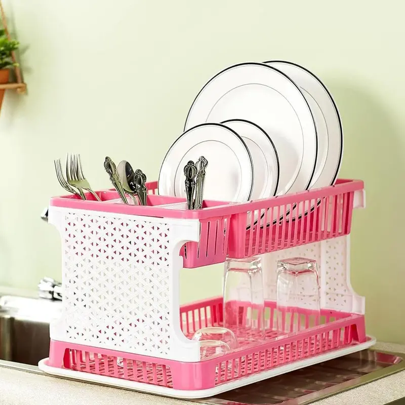 Plastic Kitchen Rack With Integrated Water Drain Tray – Compact Organizer 1