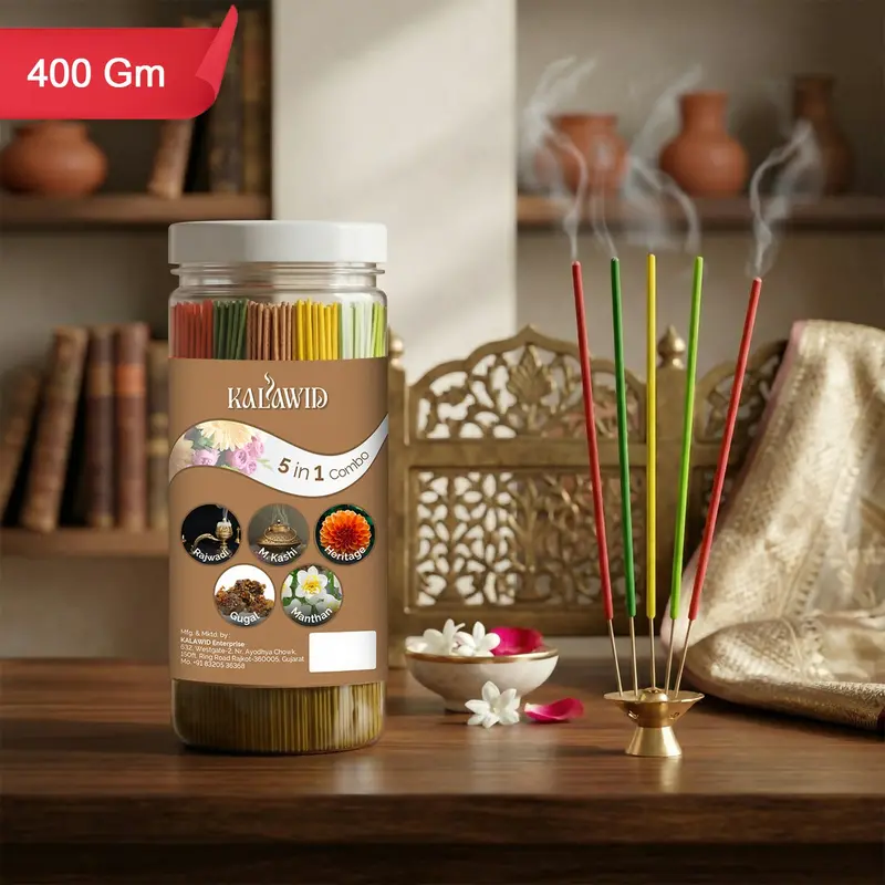 Premium 5-Fragrance Agarbatti Combo: Rajwadi, Masalakashi, Heritage, Gugal & Manthan – 400G Long-Lasting Aroma 1
