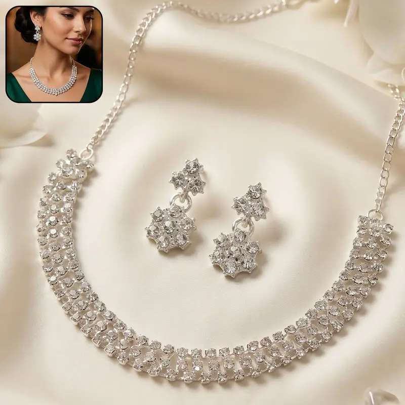 Premium Silver-Plated Formal Jewelry Set – Refined Necklace & Earrings For Special Events 1