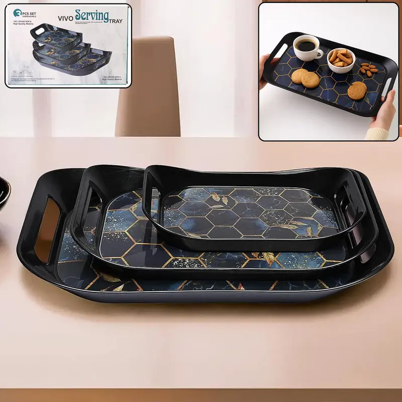 Premium Stackable Plastic Serving Tray Set – 3-Piece 1
