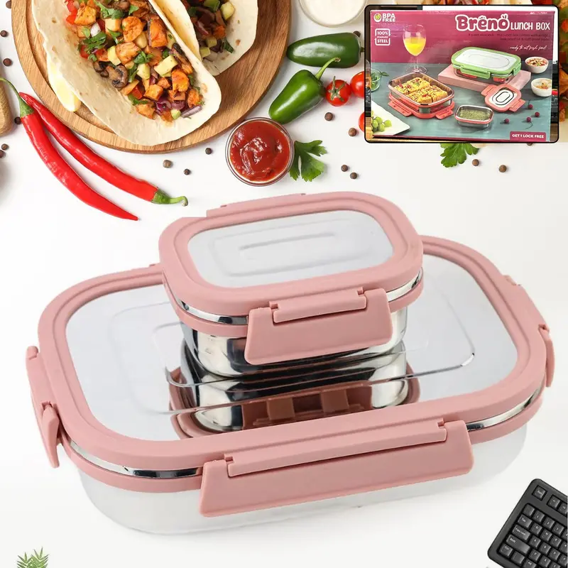 Premium Stainless Steel Airtight Lunch Containers – Two-Piece Set (900 Ml + 200 Ml) 1