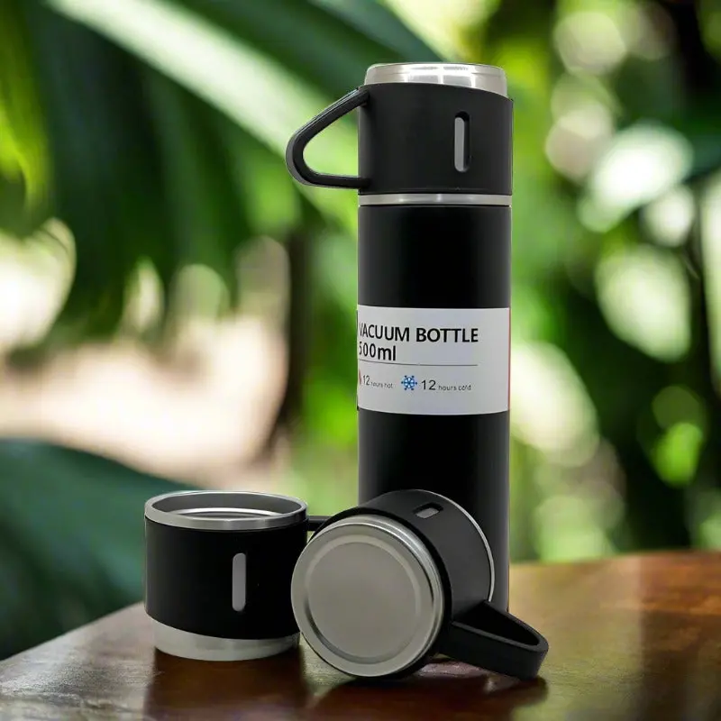 Premium Stainless Steel Thermos Set – 500Ml Vacuum Flask With 3 Reusable Cups 1