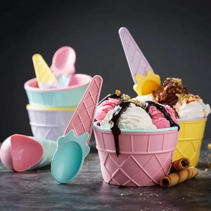 Premium Waffle Cone Spoon & Bowl Set – 6-Piece Dessert Serving Collection 1