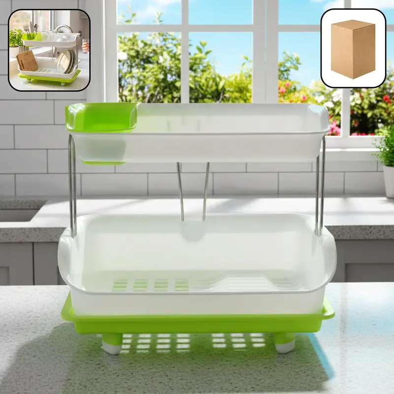 Prexo 2-Tier Dish Drying Rack With Built-In Drain Tray – Space-Saving Kitchen Organizer 1