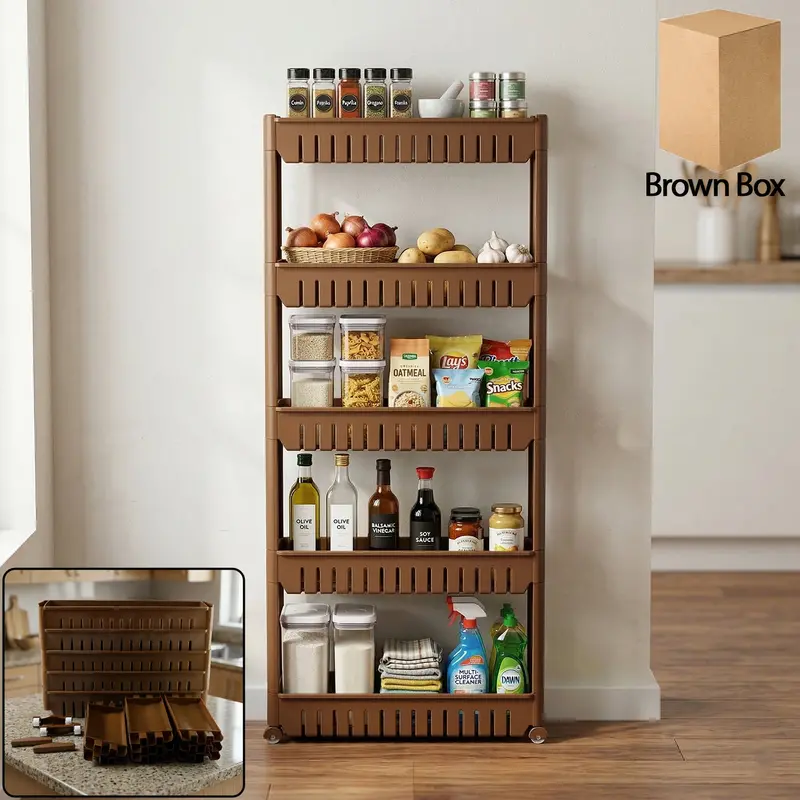 Prexo 5-Tier Rolling Kitchen Storage Rack – Multipurpose Organizing Shelf With Casters 1