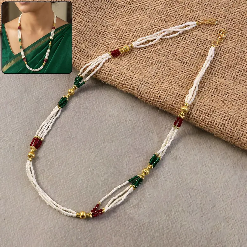 Pure White Beaded Mala With Delicate Gold Finishing – Hand-Tied Spiritual Necklace 1