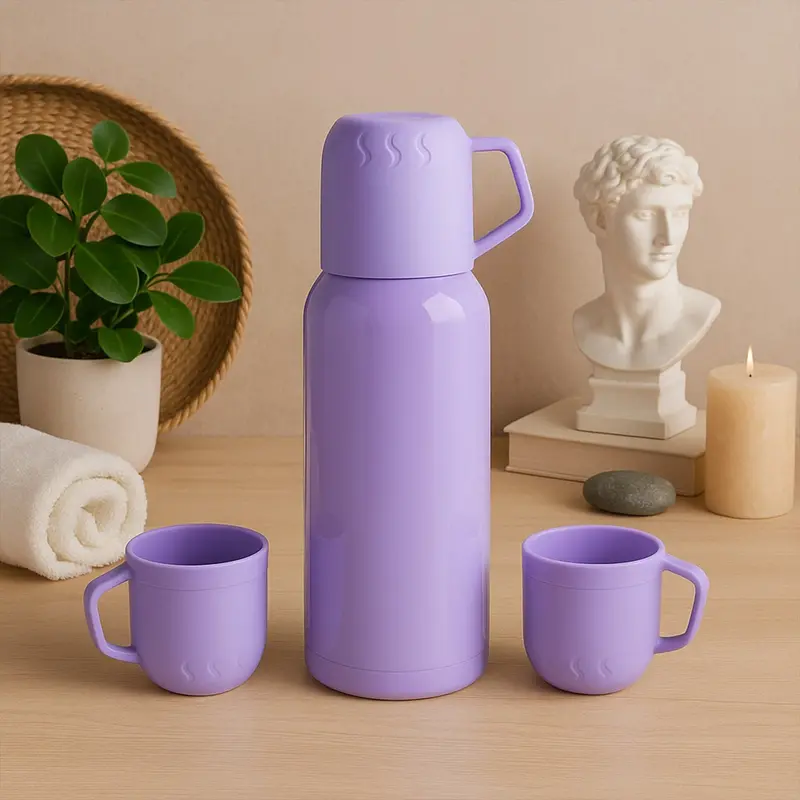 Purple Stainless Steel Vacuum Flask Set – 3 X 500Ml Heat-Retaining Cups 1