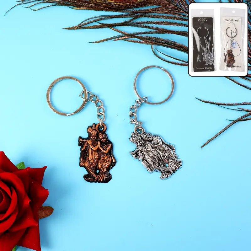 Radha-Krishna Devotional Keychain Set – 2-Piece Metal Design Collection 1