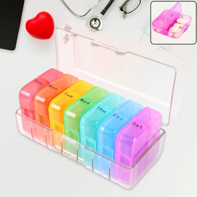 Rainbow-Colored 7-Day Pill Organizer – Weekly Medication Tracker Box 1