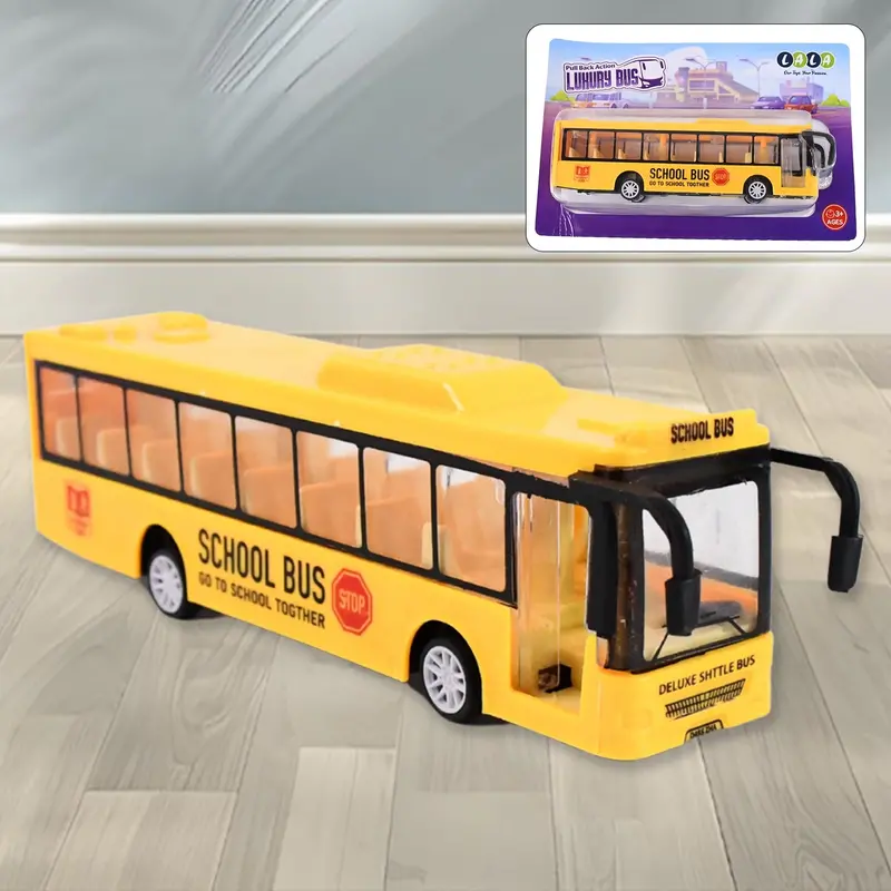 Realistic Inertia-Powered Mini Bus Toy – Detailed Yellow City Bus Model 1