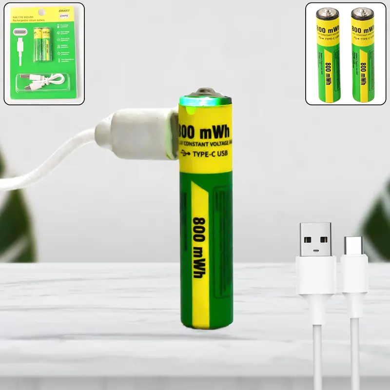 Rechargeable Aaa Batteries – 800 Mah Pair With Charging Cable 1