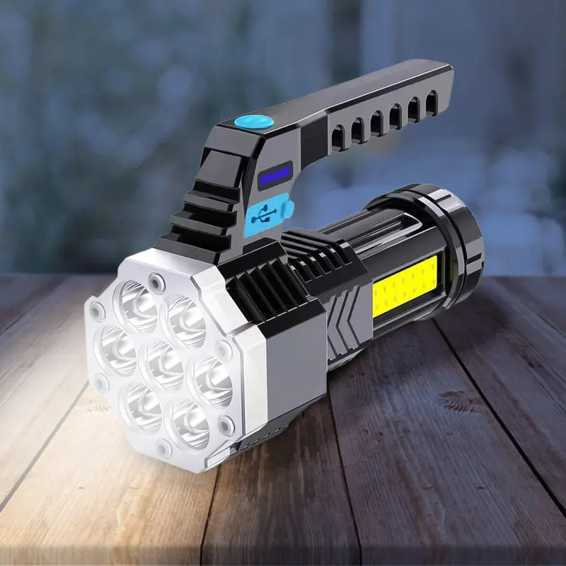 Rechargeable Cob Flashlight With Side Light – Portable Usb Torch (7-Led) 1