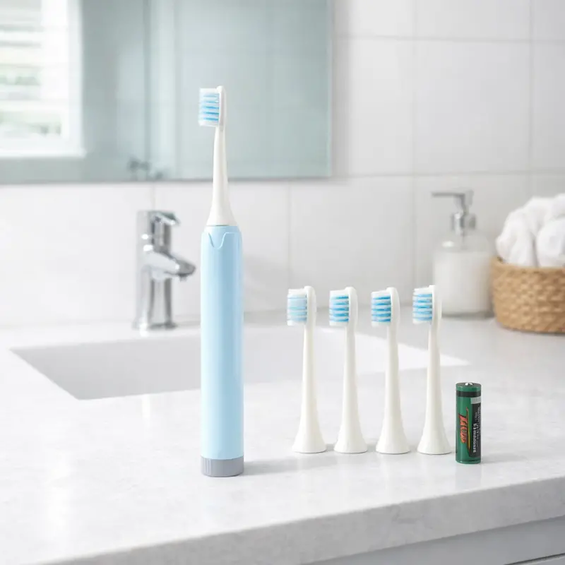 Rechargeable Electric Toothbrush With 4 Replaceable Brush Heads – Includes Batteries 1