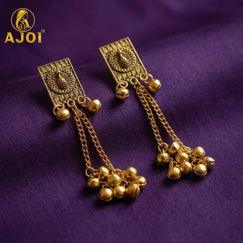 Rectangular Antique Gold Drop Earrings – Sleek Geometric Dangles With Vintage Charm 1